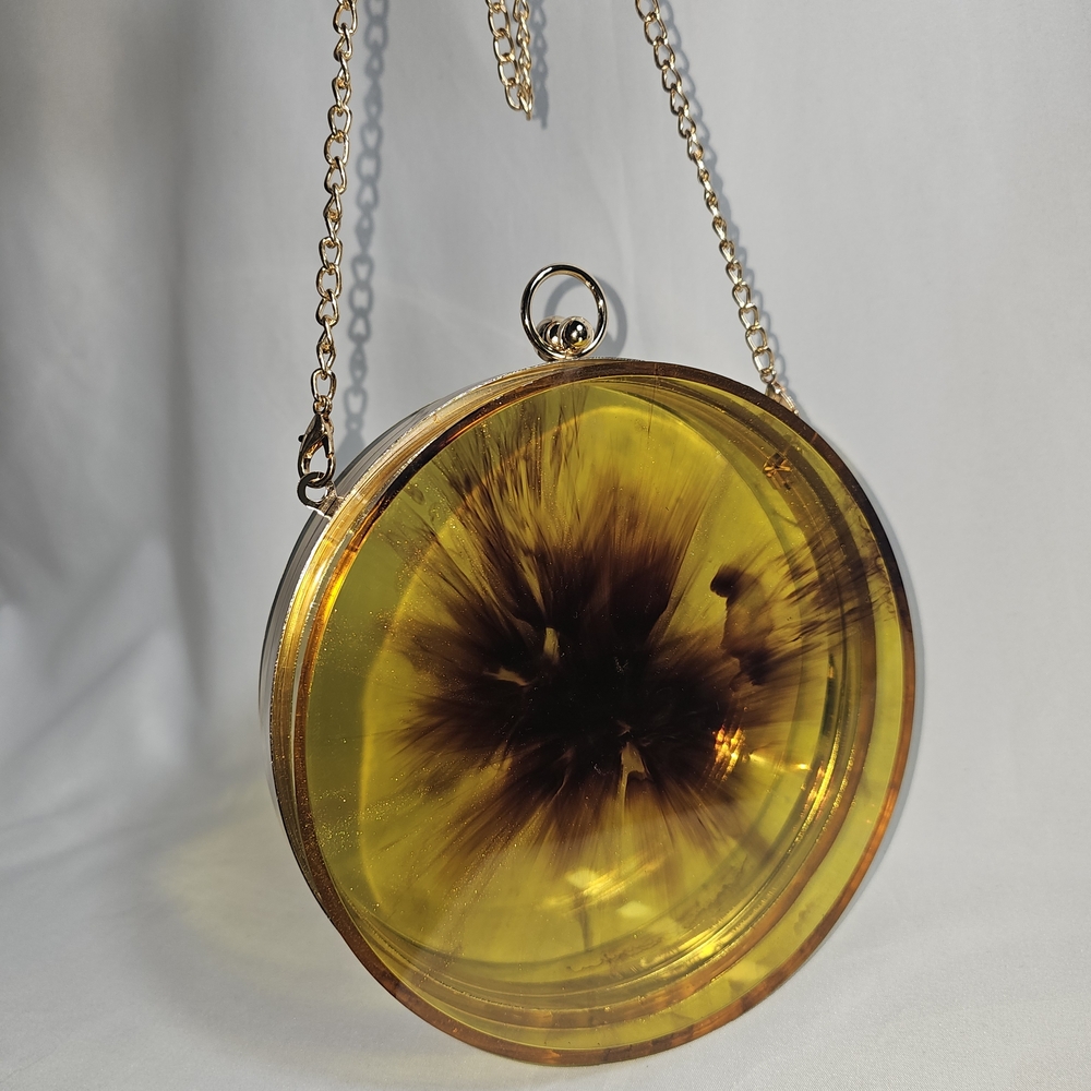 Stylish Yellow and Brown Circular Clutch